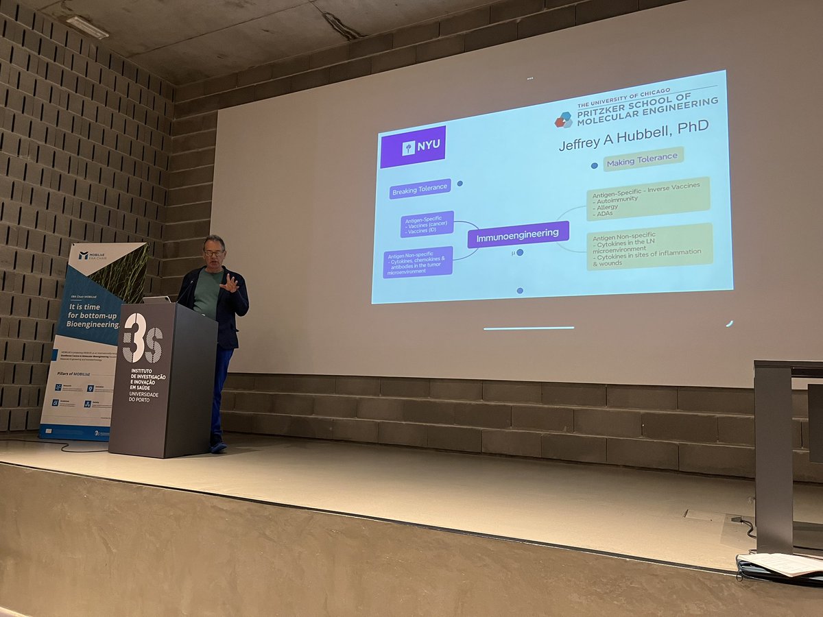 Starting the <a href="/MOBILIsE_EU/">MOBILIsE</a> symposium <a href="/i3S_UPorto/">i3S-Instituto de Investigação e Inovação em Saúde</a> with brilliant talk by Jeff HUBBELL on Molecular Engineering for Tipping Immunity between Aggression and Tolerance. ⭐ ⭐ ⭐ ⭐ ⭐