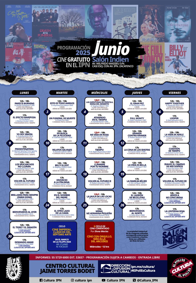 #CineEnElQueso Junio 2025. ipn.mx/cultura/

📅 De lunes a viernes. ⏰ 12:00, 17:00 y 19:00 horas.📍#SalónIndien, #CCJTB. 🎟️ #EntradaLibre.

#ElPoliEsCultura.