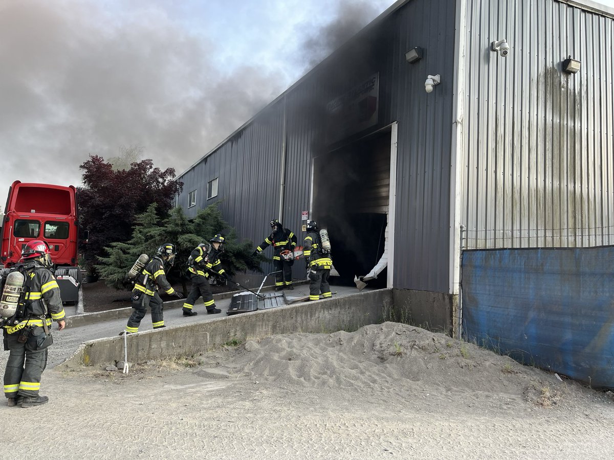Crews responded to a 2-alarm warehouse fire in Orting last night around 7:30 p.m. Due to smoke and structural concerns, operations moved from interior attack to an exterior attack. Fire was under control by 11 p.m. No injuries reported. The cause is under investigation by the