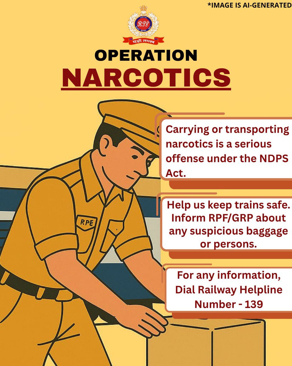 RPF INDIA (@rpf_india) on Twitter photo 🚫 No dope on our tracks!
#OperationNARCOS is in full swing busting smugglers.
Stay alert. Report suspicious activity to RPF/GRP.
#NarcoticsAwareness #SafeRailways #SayNoToNarcotics 🚫 No dope on our tracks!
#OperationNARCOS is in full swing busting smugglers.
Stay alert. Report suspicious activity to RPF/GRP.
#NarcoticsAwareness #SafeRailways #SayNoToNarcotics