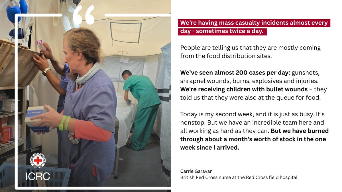 ICRC UK & Ireland (@icrc_uk) on Twitter photo Civilians in Gaza are continuing to suffer.
<a href="/BritishRedCross/">British Red Cross 🧡</a> nurse, Carrie Garavan, who is working at the Red Cross field hospital in Rafah, shared her harrowing account of the last few days. 👇 Civilians in Gaza are continuing to suffer.
<a href="/BritishRedCross/">British Red Cross 🧡</a> nurse, Carrie Garavan, who is working at the Red Cross field hospital in Rafah, shared her harrowing account of the last few days. 👇
