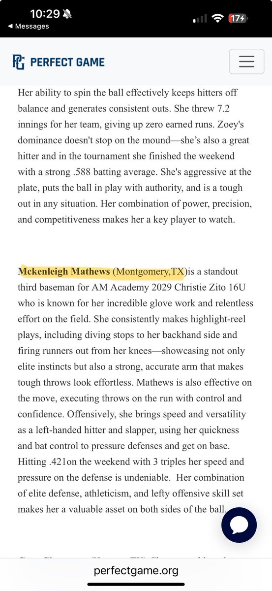Thank you for the write up <a href="/PG_Softball/">Perfect Game Softball</a>.  I really enjoyed playing in your recent tournament and all the pictures were great to see! <a href="/MHSBearSB/">Montgomery Lady Bears Softball</a> <a href="/AMAHouTX2029/">Athletics Mercado Academy 2029 Christie</a> <a href="/AMAHouTX2029/">Athletics Mercado Academy 2029 Christie</a> <a href="/CoachCCR/">Christie</a> 

urldefense.proofpoint.com/v2/url?u=https…