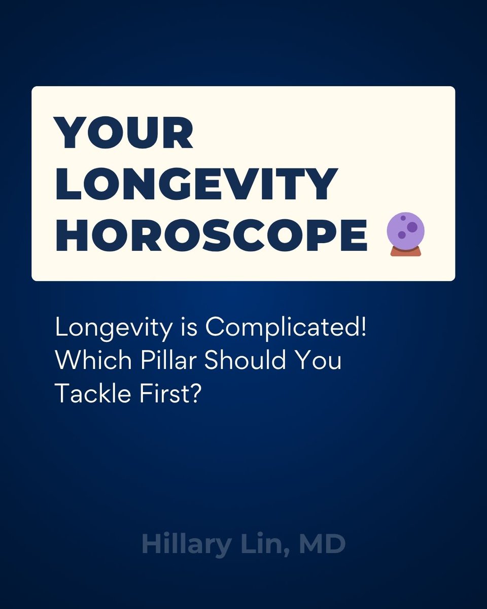 🔮 Your Longevity Horoscope! Which health pillar should you start with? Sleep, Nutrition, Movement, Connection, Purpose, or Stress Relief — there’s no wrong place to start. Small choices add years! 🌟 Check out IG @hillarylinmd for the full post! #HealthyAging #Longevity