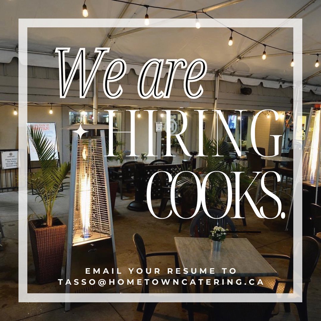 We’re Hiring Cooks!✨
We offer competitive wages based on experience, and a supportive, high-energy atmosphere where your talent can shine.

•Apply in person at 1525 Bank Street
•Or email your resume to tasso@hometowncatering.ca

For more info, call us at 613-733-0808!