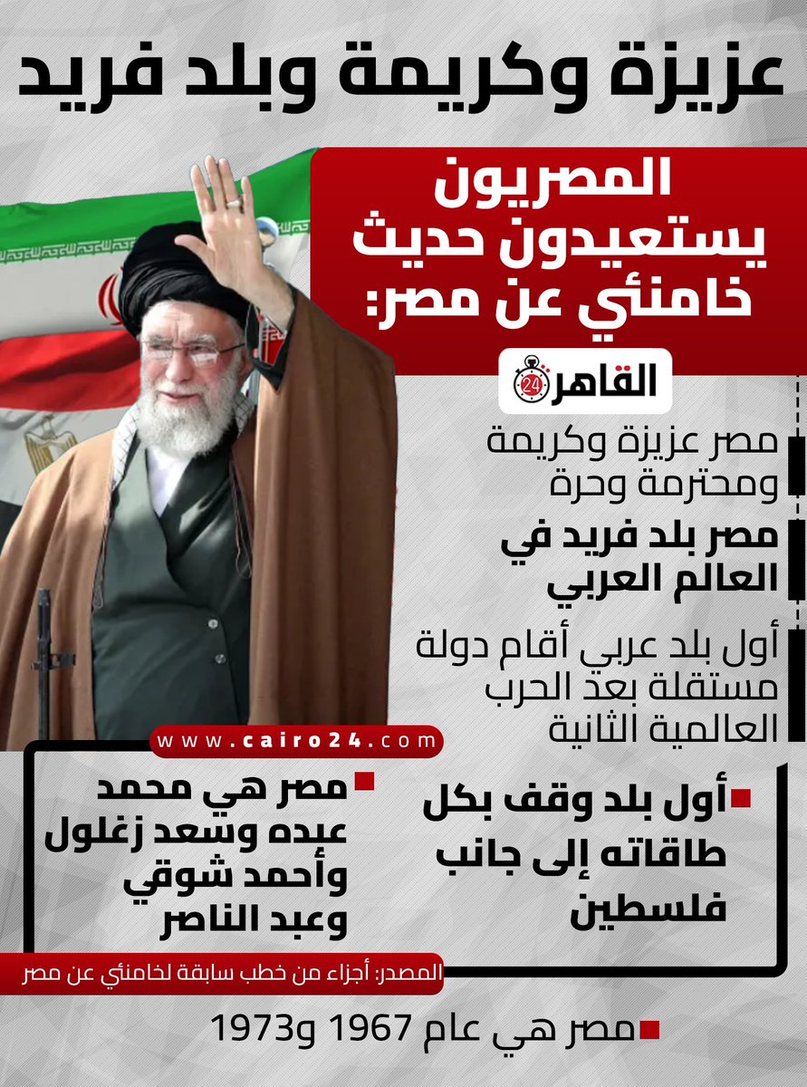 عزيزة وكريمة وبلد فريد.. المصريون يستعيدون حديث خامنئي عن مصر: