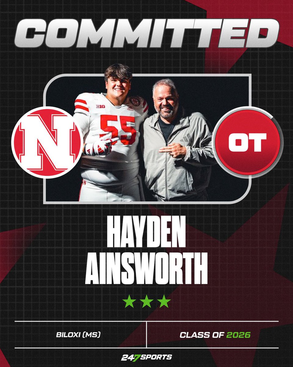 Tom Loy (@tomloy247) on Twitter photo BREAKING: Nebraska has landed a big commitment from three-star OL Hayden Ainsworth.
Why <a href="/HuskerFootball/">Nebraska Football</a>?
He spoke with <a href="/247Sports/">247Sports</a> about why the people and the culture under <a href="/CoachMattRhule/">Matt Rhule</a> greatly impacted his decision.
VIP Story: 247sports.com/college/nebras…
<a href="/Hayden_A_LT/">Hayden.Ainsworth 4⭐️ OT</a> BREAKING: Nebraska has landed a big commitment from three-star OL Hayden Ainsworth.
Why <a href="/HuskerFootball/">Nebraska Football</a>?
He spoke with <a href="/247Sports/">247Sports</a> about why the people and the culture under <a href="/CoachMattRhule/">Matt Rhule</a> greatly impacted his decision.
VIP Story: 247sports.com/college/nebras…
<a href="/Hayden_A_LT/">Hayden.Ainsworth 4⭐️ OT</a>