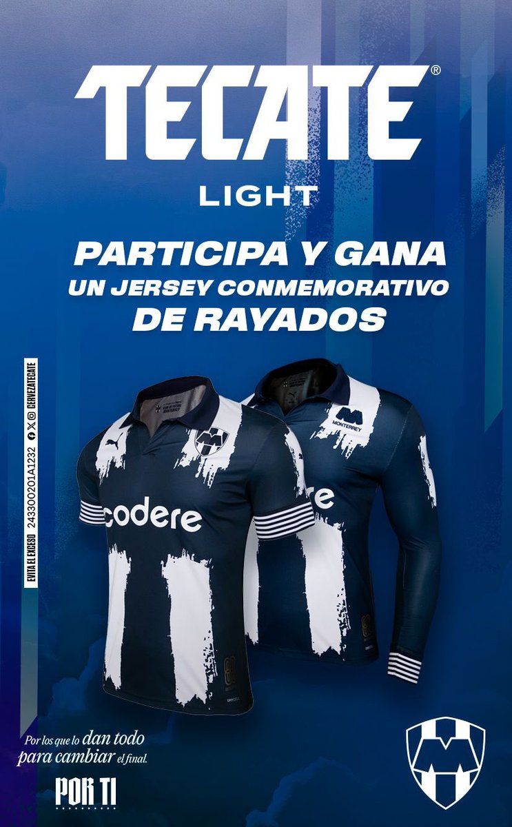 🦅 Tecate Light te regala el jersey oficial de <a href="/Rayados/">Rayados</a> para apoyar al equipo en estos próximos partidos internacionales✨participa y gana...

Por los que disfrutan este Mundial, Tecate Por Ti...⚽

¡Sigue a <a href="/CervezaTecate/">Cerveza Tecate</a> para más sorpresas!

Y da RT y sigue mi cuenta.

¡Suerte!