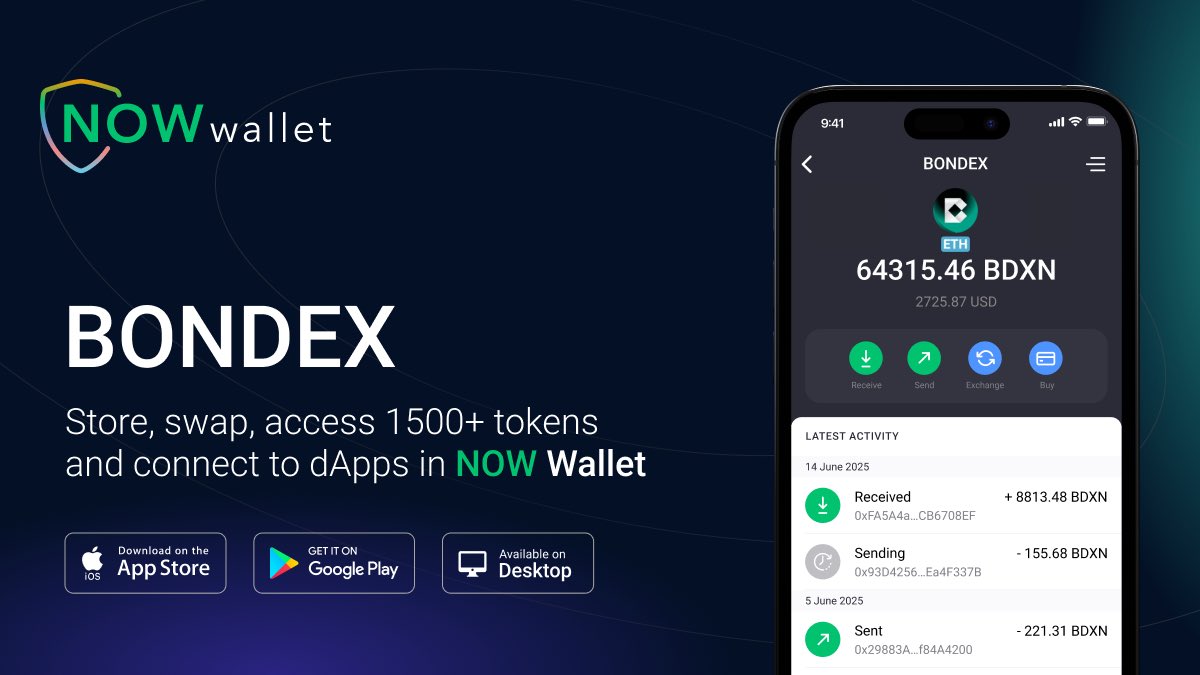 $BDXN is listed in NOW Wallet!

<a href="/bondexapp/">Bondex</a> is building the LinkedIn of Web3 — a decentralized professional network with 5M+ users, on-chain reputations, and real economic opportunities!

Get $BDXN and connect to dApps in NOW Wallet:
🔗 walletnow.app.link/Xdownload
