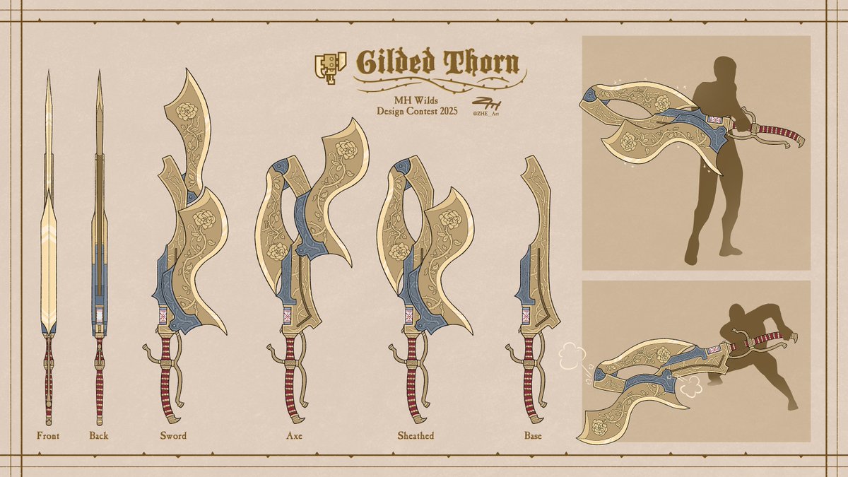 "Gilded Thorn" - Switch Axe
Just remember, engravings will give you no tactical advantage whatsoever...
#WeaponEntry #MHWilds