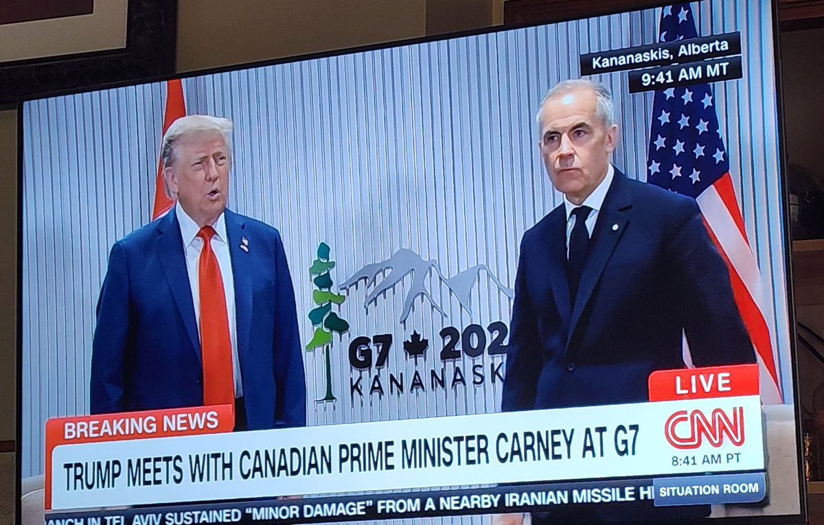 PastorRachelrox's tweet photo. #OhCanada 
Prime Minister Carney's face during the Q&amp;A... 🫣
#awkward 
#G7Summit is not G8 for a reason...but apparently invading a country is not a big deal. https://t.co/qRUEdRPiul