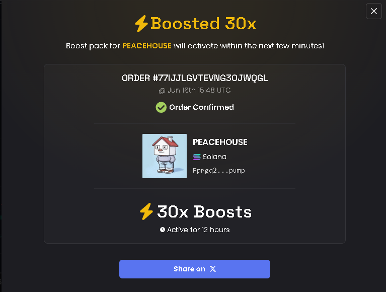 The_DexVault's tweet photo. Congrats #PeaceHouse on completing a 30X boost!
Thanks for using $Vault X #DexVault https://t.co/2BDTRmE1DU