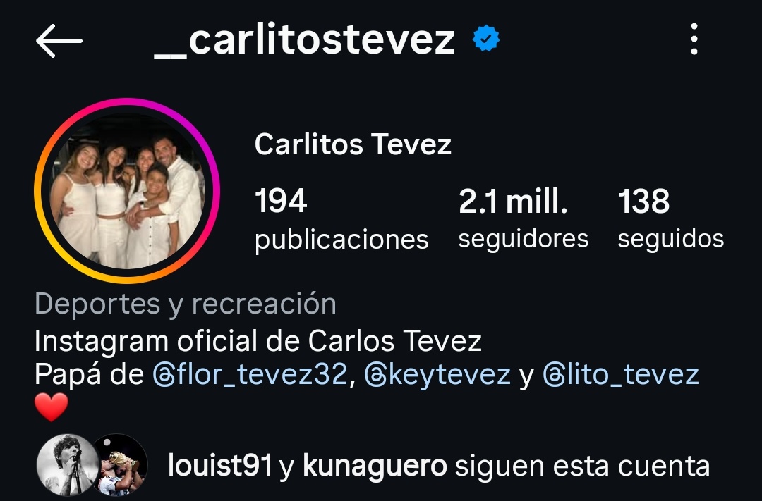 LouisTArgentina's tweet photo. Louis siguió a Tevez en Instagram! 🇦🇷🩵 https://t.co/IWBywY88Cy
