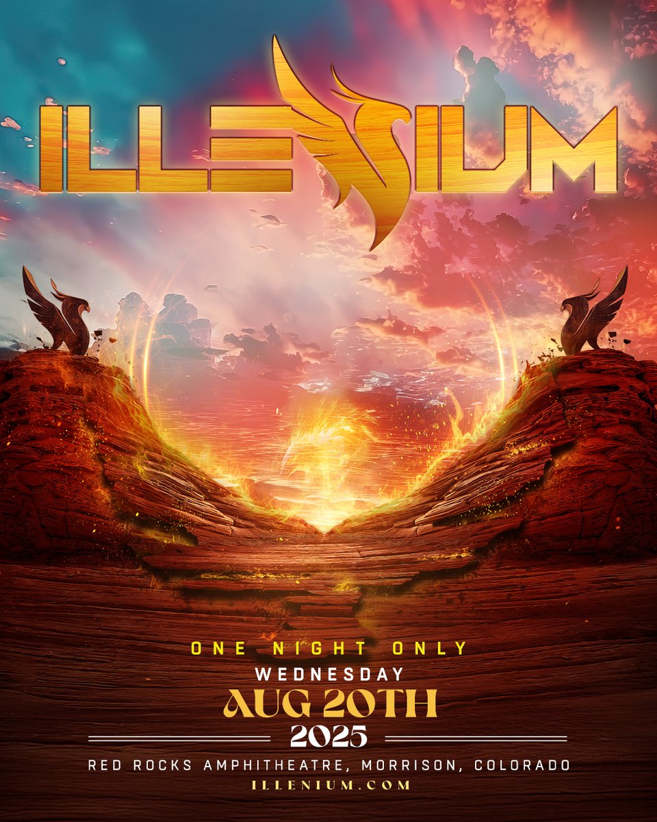 ILLENIUM's tweet image. Red Rocks let’s go! 🐦🔥 Sign up for presale access here: laylo.com/illeniumredroc…