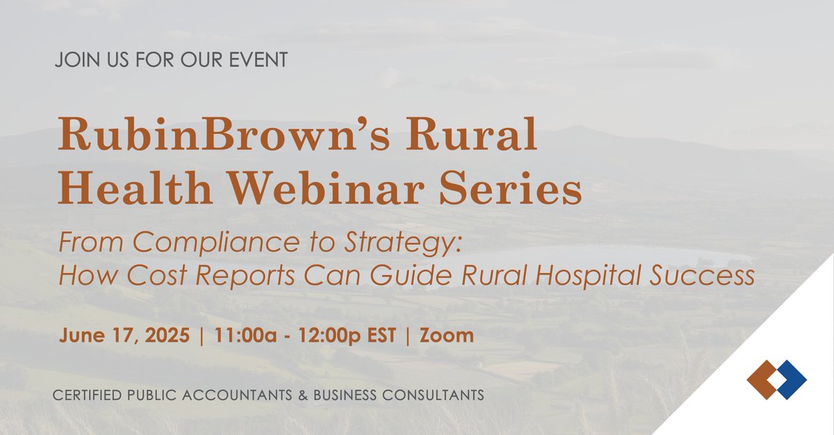 There’s still time to register! Join us tomorrow for the latest webinar from our healthcare team, a live session designed to help rural hospital leaders turn their Medicare cost report into a powerful strategic tool. 
Reserve your spot now: rubinbrown.com/insights-event…