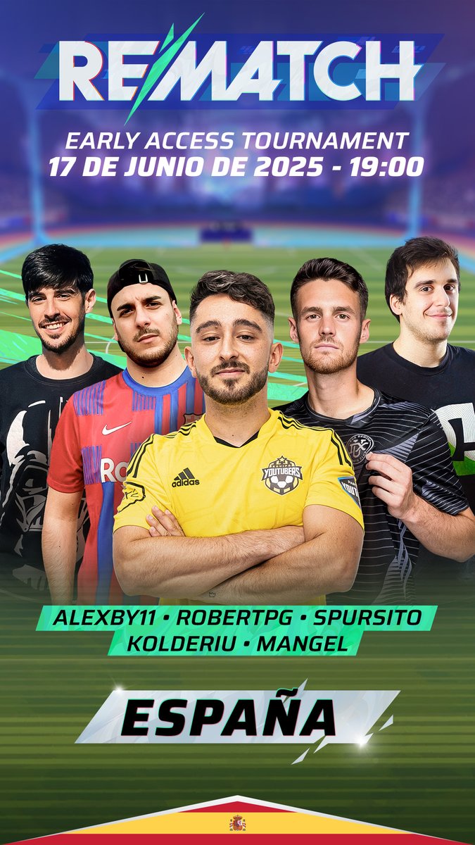 PlayRematch's tweet photo. And here's our second batch of competitors for tomorrow's Early Access Tournament!

🇪🇸 Team Spain, led by @Spursito 
🇩🇪 Team Germany, led by @BonjwaDE 

Watch the EU teams dribble their way to victory at 7 PM CEST by tuning into your favorite streamer's channel!

#Rematch https://t.co/hiOFggrxbz