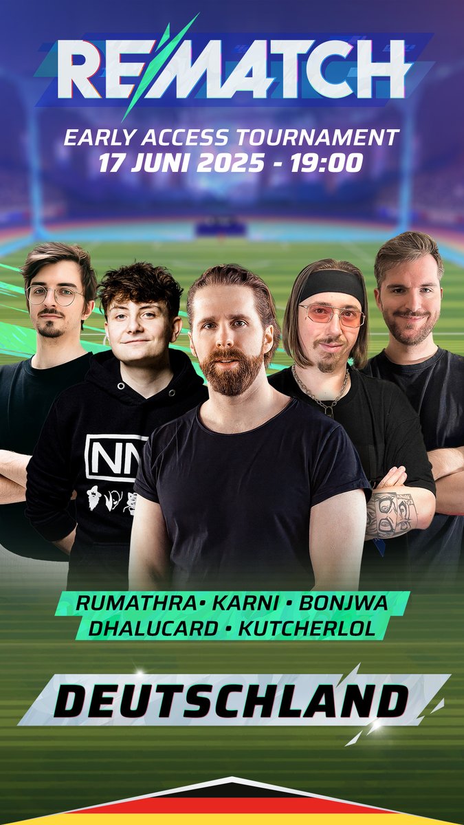 PlayRematch's tweet photo. And here's our second batch of competitors for tomorrow's Early Access Tournament!

🇪🇸 Team Spain, led by @Spursito 
🇩🇪 Team Germany, led by @BonjwaDE 

Watch the EU teams dribble their way to victory at 7 PM CEST by tuning into your favorite streamer's channel!

#Rematch https://t.co/hiOFggrxbz