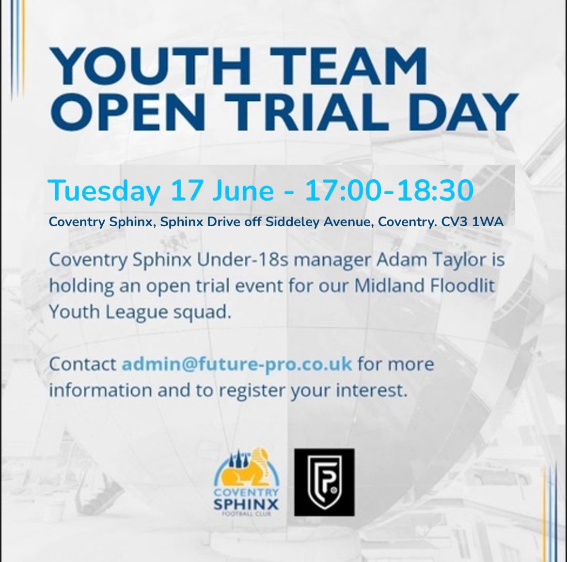 NEW TIME!

Tomorrow's Under-18s trial in partnership with FuturePro will now begin at 5.00pm