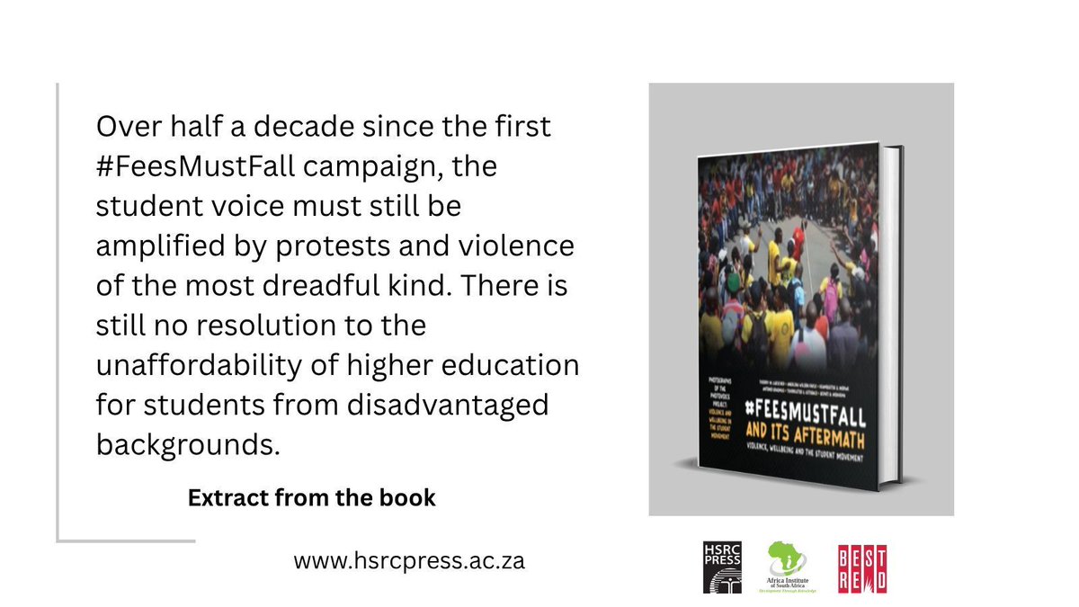 In 2025, the challenge of costly higher education still burdens those from disadvantaged backgrounds. Student voices must be amplified through demonstrations and decisive actions. #EducationEquality #StudentVoices <a href="/BestRed/">Deanna</a>
Read more: hsrcpress.ac.za/product/feesmu…