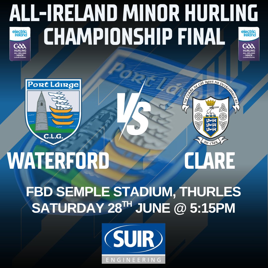 Electric Ireland - All Ireland Minor Hurling Championship Final

🗓️ Saturday 28th June
📍 FBD Semple Stadium Thurles
⏰ 5:15pm

Tickets: am.ticketmaster.com/gaa/minorhurli…