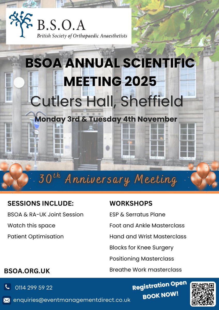 🎉30th Anniversary Meeting🎉

REGISTRATION NOW OPEN!

BSOA 30th Annual Scientific Meeting taking place 3rd &amp; 4th November 2025 in Sheffield

Book now to receive Early Bird rates!

emdevents.eventsair.com/bsoa-2025/regpg

#BSOA2025