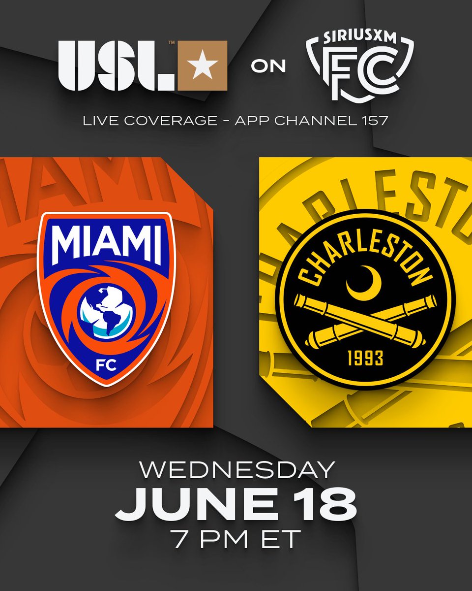 Charleston Battery (@chas_battery) on Twitter photo On the road Wednesday night? Catch all the #MIAvCHS action on <a href="/SiriusXMFC/">SiriusXM FC</a>!
📻 Ch. 157 (sxm.app.link/USL2025) On the road Wednesday night? Catch all the #MIAvCHS action on <a href="/SiriusXMFC/">SiriusXM FC</a>!
📻 Ch. 157 (sxm.app.link/USL2025)
