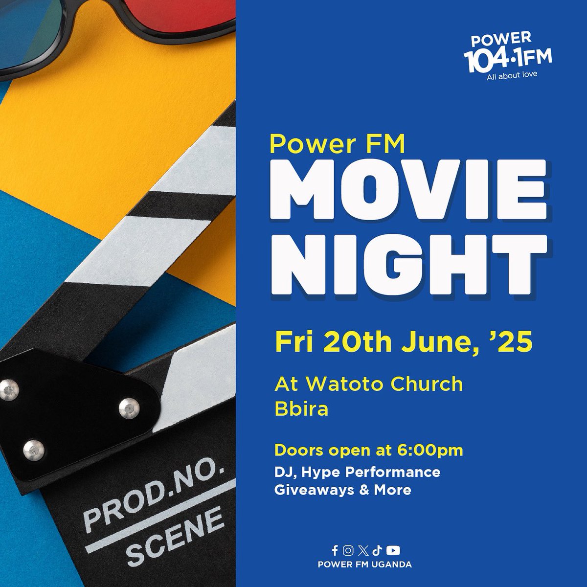 Get ready for an epic night! 🍿🎉 The #PFMMovieNight experience is coming to Watoto Church Bbira this Friday, 20th June 2025! 🌃 
6pm sharp! 🎊 Free fun, games, catch-ups, and a movie! 
Invite your squad and let’s make some unforgettable memories! 📢
#AllAboutLove