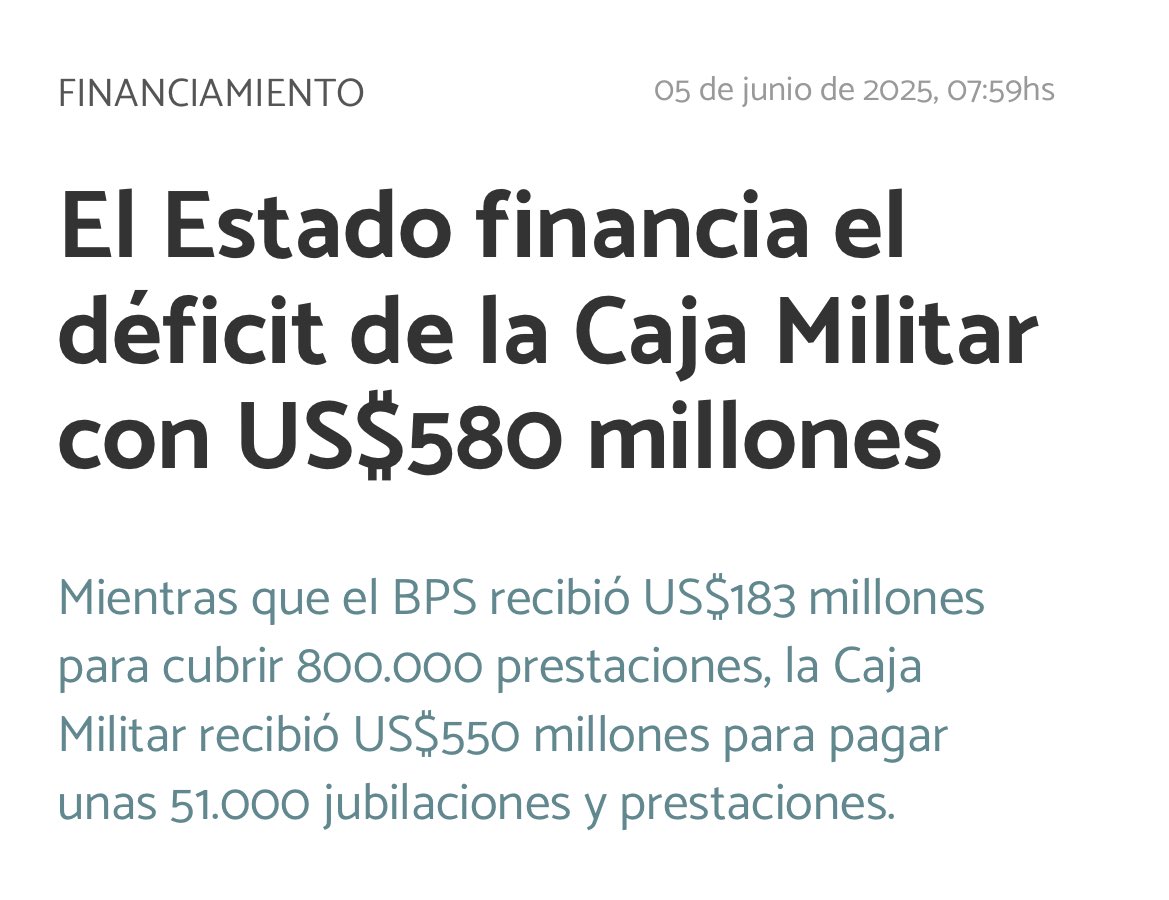 AlfTuitea's tweet photo. @TelemundoUY No hay justificación para que un ciudadano que no es militar pague las jubilaciones privilegiadas de los militares. https://t.co/QlkdvFqqGo