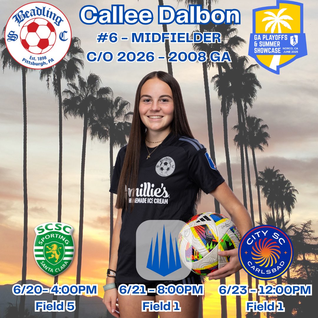 Callee DalBon (@cdalbon06) on Twitter photo Can’t wait to take the field with my <a href="/Beadling08GA/">Beadling 2008 GA</a> teammates this week in CA for the <a href="/GAcademyLeague/">Girls Academy</a> Summer Playoffs! ☀️✈️ Our schedule ⤵️ #B4L <a href="/ZipsWSOC/">Akron Women's Soccer</a> <a href="/BeadlingSoccer/">Beadling Soccer Club</a> <a href="/DCSportTraining/">DC Sports Training</a> <a href="/TopDrawerSoccer/">TopDrawerSoccer</a> <a href="/PrepSoccer/">Prep Soccer ⚽️</a> <a href="/NCAASoccer/">NCAA Soccer</a> <a href="/ImYouthSoccer/">ECNL/GA/Recruiting/College Soccer</a> <a href="/SSN_NCAASoccer/">Sidelines - College Soccer</a> Can’t wait to take the field with my <a href="/Beadling08GA/">Beadling 2008 GA</a> teammates this week in CA for the <a href="/GAcademyLeague/">Girls Academy</a> Summer Playoffs! ☀️✈️ Our schedule ⤵️ #B4L <a href="/ZipsWSOC/">Akron Women's Soccer</a> <a href="/BeadlingSoccer/">Beadling Soccer Club</a> <a href="/DCSportTraining/">DC Sports Training</a> <a href="/TopDrawerSoccer/">TopDrawerSoccer</a> <a href="/PrepSoccer/">Prep Soccer ⚽️</a> <a href="/NCAASoccer/">NCAA Soccer</a> <a href="/ImYouthSoccer/">ECNL/GA/Recruiting/College Soccer</a> <a href="/SSN_NCAASoccer/">Sidelines - College Soccer</a>