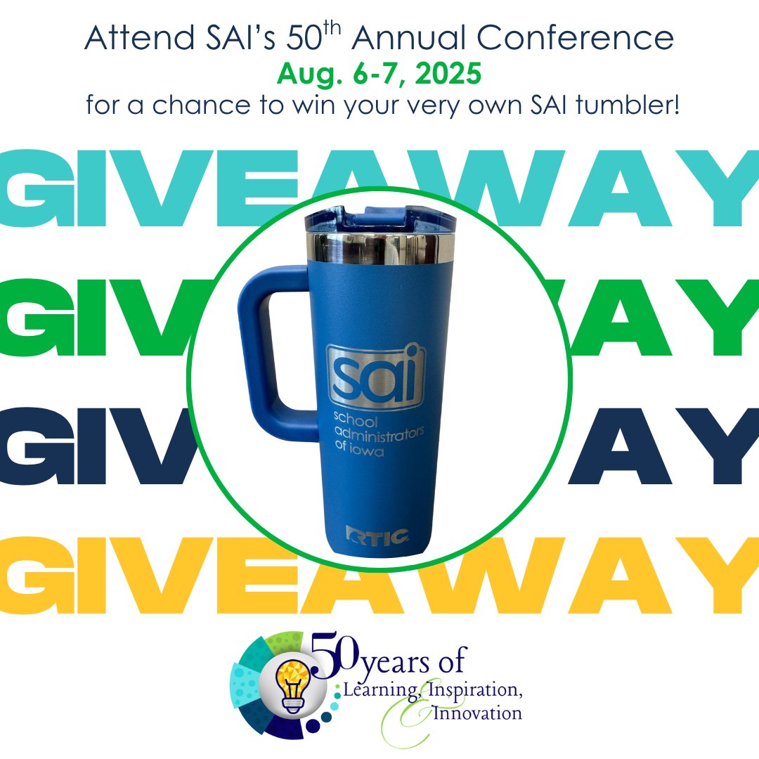 sai_iowa's tweet photo. We’re celebrating our 50th Annual Conference by giving away cool stuff. Attend SAI’s conference Aug. 5-7 for a chance to win your very own tumbler made by RTIC. Register today!  #SAI50Conf25 #2025SAIconference #50years 
https://t.co/v1c1uehf0h https://t.co/9Oko7Bxrn1