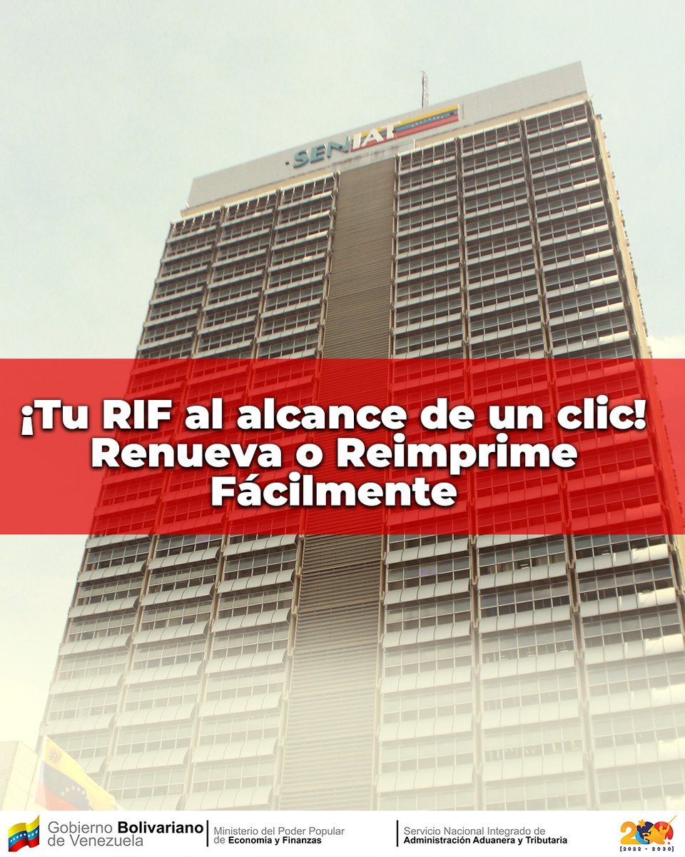 SENIAT_Oficial's tweet photo. ¡Atención, contribuyente! 🚨 

Si necesitas renovar o reimprimir tu Comprobante Digital de RIF, ¡ahora puedes hacerlo más fácil! 

#ActualizaTuRIF #PortalSENIAT #TrámitesDigitales #TipsTributarios #Seniat #Venezuela #Impuestos #ISLR #NicolasMaduro https://t.co/4HIoFha6Ou