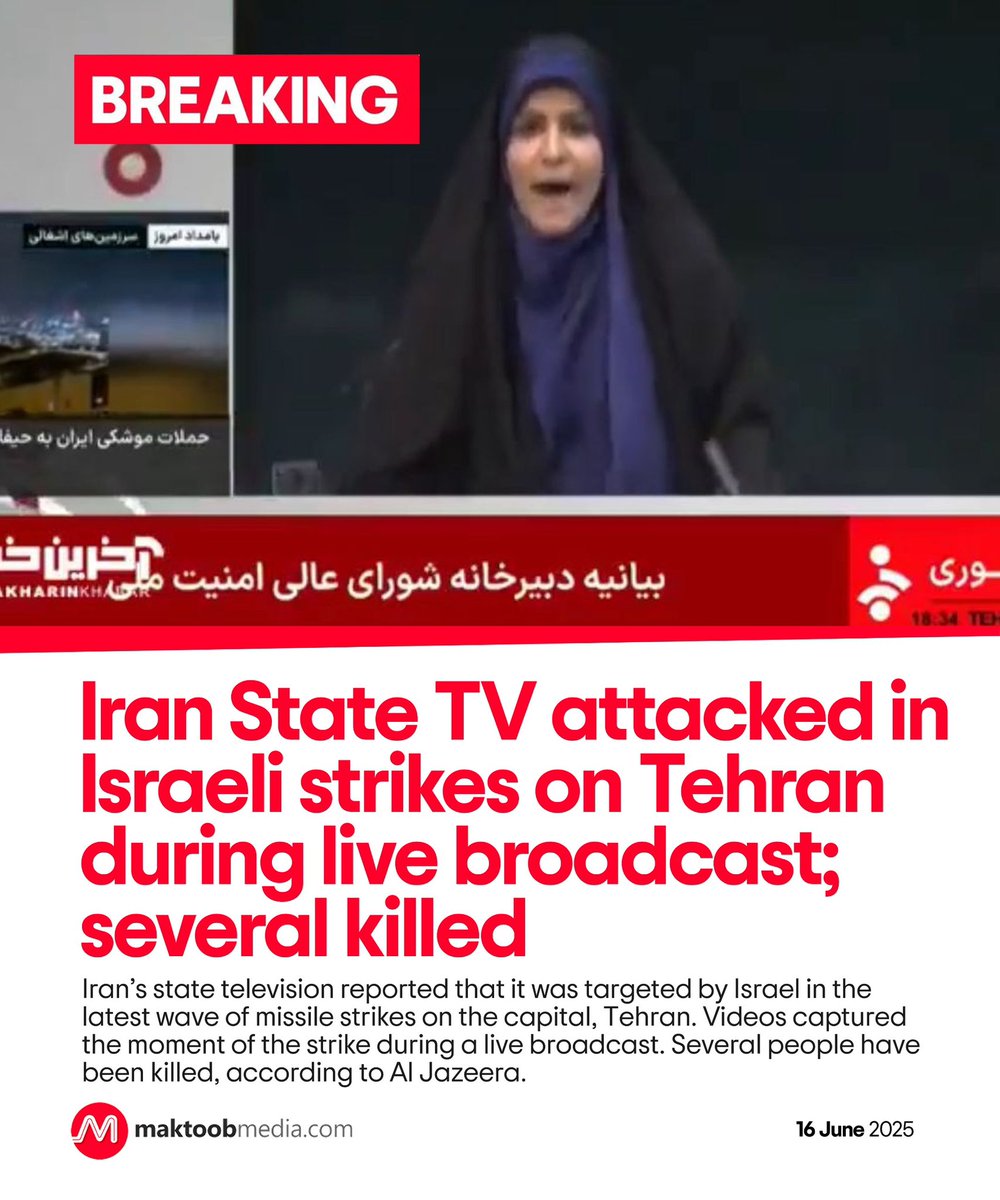 Breaking

Iran State TV attacked in Israeli strikes on Tehran during live broadcast; several killed

Iran’s state television reported that it was targeted by Israel in the latest wave of missile strikes on the capital, Tehran. Videos captured the moment of the strike during a