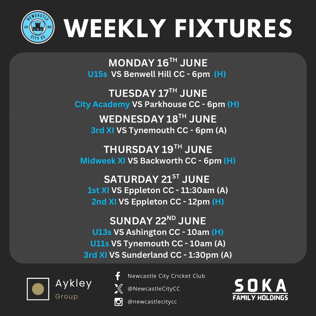 This Week’s Fixtures

Sponsor Shoutout: Neo Orthodontics 
neo-orthodontics.co.uk

Main Sponsors: Aykley Group, Soka Family Holdings