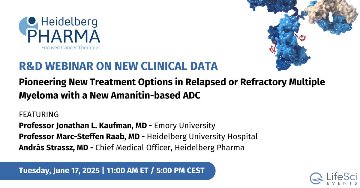 Join Heidelberg Pharma for an R&amp;D webinar on June 17 at 11am ET featuring Dr. Strassz, CMO Heidelberg Pharma, and Professors Kaufman and Raab, who will discuss recent data of lead candidate, HDP-101, in relapsed or refractory Multiple Myeloma.
Register: bit.ly/3TrTkMa