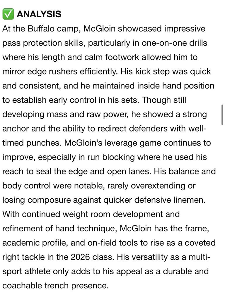 Honored to have been recognized as one of the top O-Lineman at the UB prospect camps this month. <a href="/CoachRabyJr/">Ed Raby</a> <a href="/coach_foley1/">Nolan Foley</a> <a href="/Coach_Segala/">Brees Segala</a> <a href="/ChadMartinovich/">Chad Martinovich</a> <a href="/KevinBilli56770/">Kevin Billington</a> <a href="/CoachBBrest/">Coach Bill Brest</a> <a href="/Stansfield_Matt/">Matt Stansfield</a> <a href="/CoachPapley/">Tony Papley</a> <a href="/CoachWaring/">Mike Waring</a> <a href="/_CoachWilks/">Ben Wilkerson</a> <a href="/DomenicIsabell/">Domenic Isabell</a> <a href="/CoachAmsler/">Jake Amsler</a>