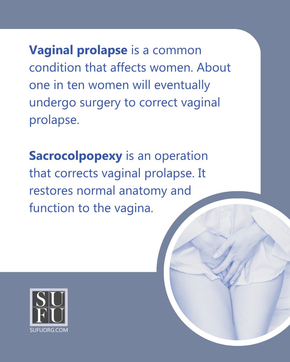SUFU (@sufuorg) on Twitter photo Did you know? Nearly 1 in 10 women will undergo surgery for vaginal prolapse.
Sacrocolpopexy is a proven procedure that restores normal anatomy and function—helping women reclaim comfort and quality of life. #PelvicHealth #URPS #ProlapseAwareness 
sufuorg.com/education.aspx Did you know? Nearly 1 in 10 women will undergo surgery for vaginal prolapse.
Sacrocolpopexy is a proven procedure that restores normal anatomy and function—helping women reclaim comfort and quality of life. #PelvicHealth #URPS #ProlapseAwareness 
sufuorg.com/education.aspx