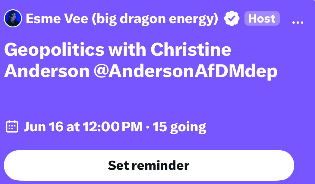 Join us at noon today for a new spaces with Christine Anderson

x.com/esme_saysno/st…