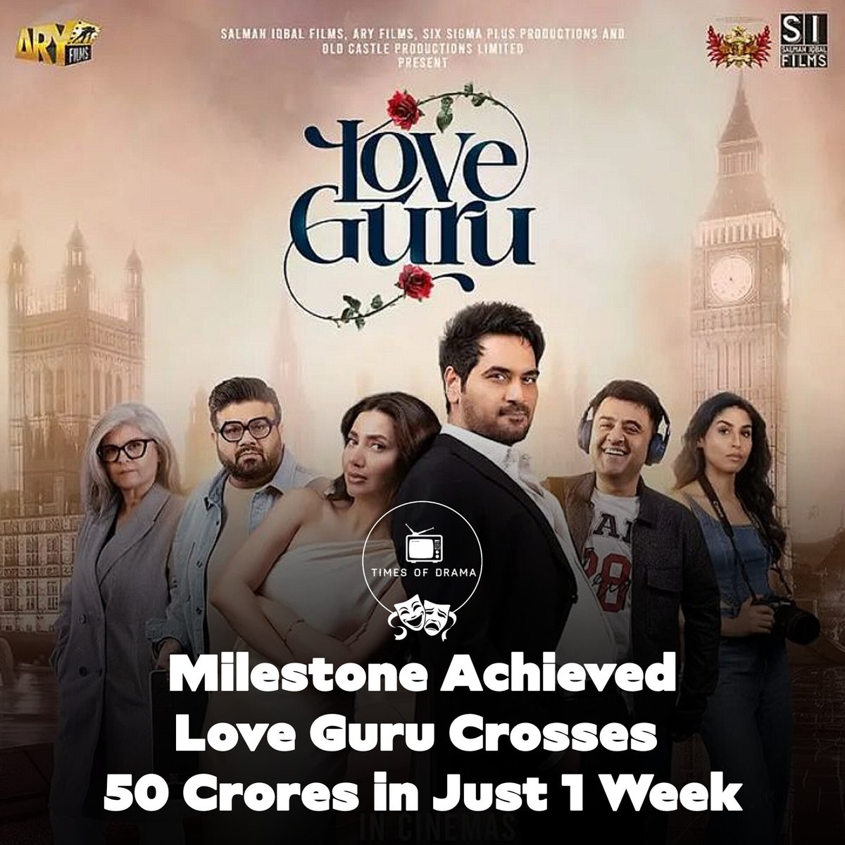 timesofdrama's tweet photo. Congratulations are in order for the team Love Guru as the numbers have crossed 50 Crores in just One Week! #LoveGuru #ARYFilms #NadeemBaig #HumayunSaeed #MahiraKhan #MarinaKhan #BilalAshraf #AhmedAliButt #ZainZohaib #YashalShahid https://t.co/26YxpAe83y