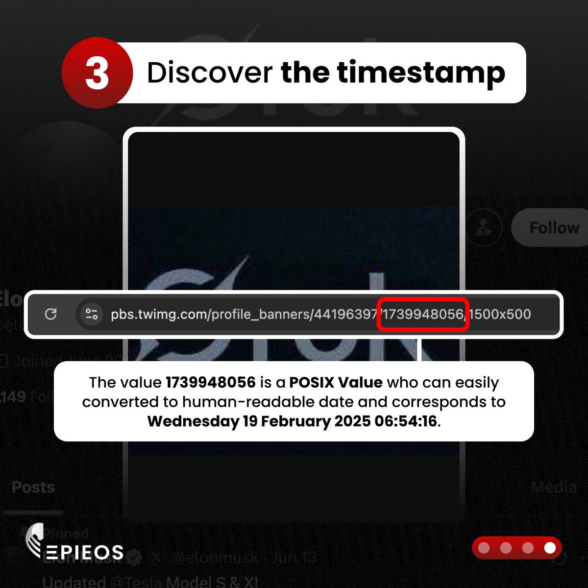 🎯 Free #OSINT tip of the day by <a href="/epieos/">Epieos</a>. 

🗓️ Our team is sharing an #OSINTtechnique that allows you to identify when an X profile banner was last updated.

1️⃣ Go to X
2️⃣ Go to a profile
3️⃣ Right-click on the banner and select "Open image in new tab"

The URL contains the