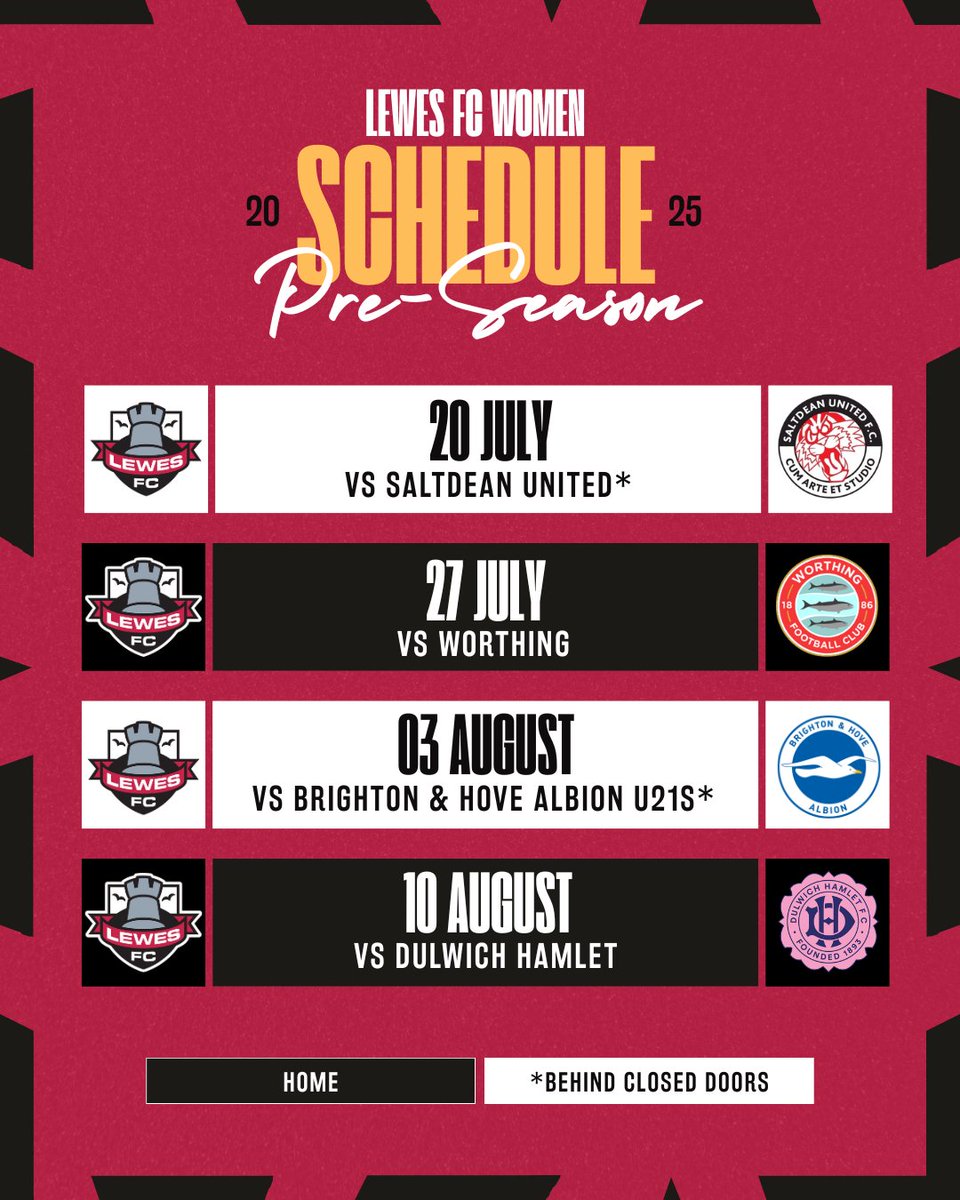 🌱 Pre-season is incoming... and it all starts at The Pan!

👊 Familiar faces
🔥 Local battles
💫 And a fresh new chapter

🗓️ Sundays in July &amp; August – save the dates!

Full details - lewesfc.com/news/womens-pr…

#COYR🔴⚫
#TheNextChapter