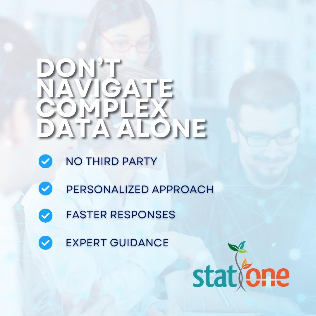 Why navigate complex data alone? Stat One offers the benefit of working directly with skilled #biostatisticians, eliminating third-party involvement. Experience a personalized approach, faster responses, and expert guidance. Let’s tackle your #data challenges together!