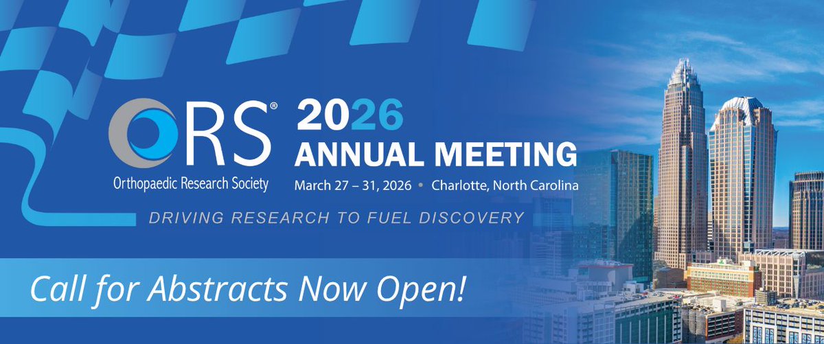 Abstract submissions are now open for the #ORS2026 Annual Meeting! Join us March 27–31 in Charlotte, NC, to connect across career levels and explore the latest in #orthopaedics. Submit your abstract and help shape our biggest event: ors.org/2026abstracts/