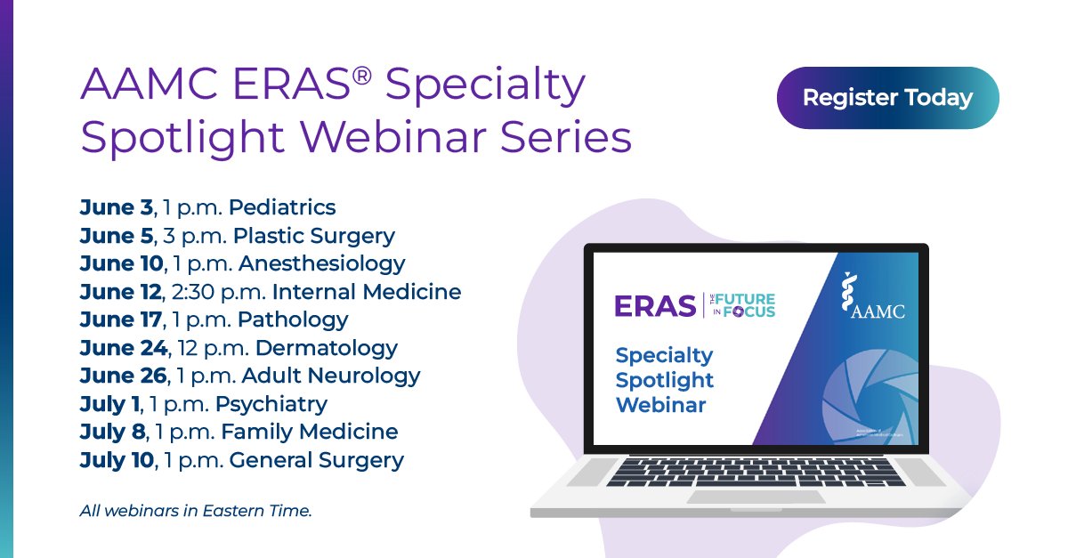 Don’t miss the chance to attend our Specialty Spotlight webinars this summer! These webinars cover a range of specialties. Register today to prepare for the upcoming application season. ow.ly/JGtT50W9iXt