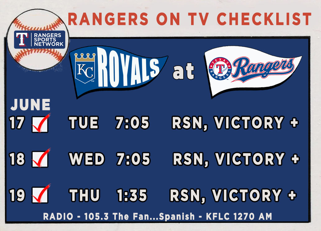 If you can't make it to the ballpark, here is the Rangers TV schedule for the Kansas City series.
