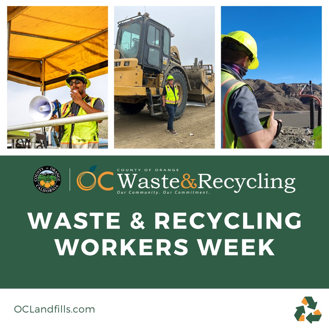 ♻️ It’s Waste &amp; Recycling Workers Week! We're proud to celebrate the dedicated work of our OC Waste &amp; Recycling team. From landfill laborers to engineers, biologists, and beyond, our staff works daily to keep Orange County clean, safe, and sustainable.
#WasteRecyclingWorkers