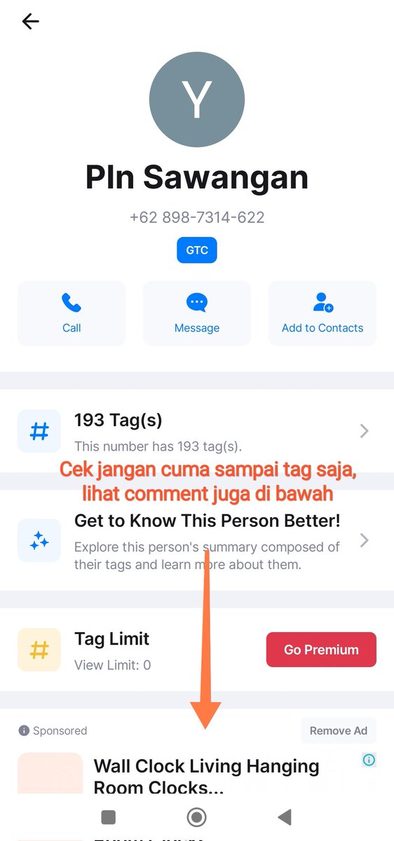 Just_Riant's tweet photo. @pln_123 kalau cek di getcontact ternyata nomor ini udah banyak yang kena tipu, cek di bagian comment. Tolong ditindak yang ngaku² PLN Bojongsari-Sawangan ini. https://t.co/bYyObLJShX