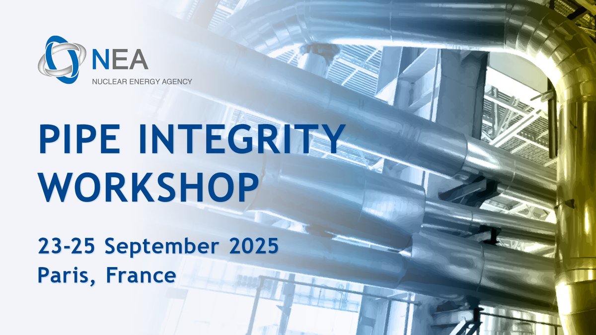 OECD NEA ⚛️ Nuclear Energy Agency (@oecd_nea) on Twitter photo ⚙️Registration is open for the <a href="/OECD_NEA/">OECD NEA ⚛️ Nuclear Energy Agency</a> Pipe Integrity Workshop. Sessions will highlight three benchmarking projects: Leak-before-break (LBB), leak rate (LR) and probabilistic fracture mechanics (PFM).
📅 23-25 September
📍Paris 🇫🇷
Fee: 100 EUR
🔗oecd-nea.org/jcms/pl_99680/… ⚙️Registration is open for the <a href="/OECD_NEA/">OECD NEA ⚛️ Nuclear Energy Agency</a> Pipe Integrity Workshop. Sessions will highlight three benchmarking projects: Leak-before-break (LBB), leak rate (LR) and probabilistic fracture mechanics (PFM).
📅 23-25 September
📍Paris 🇫🇷
Fee: 100 EUR
🔗oecd-nea.org/jcms/pl_99680/…