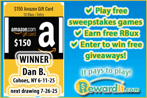 Congrats to our newest $150 #Amazon Gift Card #Winner, Dan B. of Cohoes, New York!🎁🏆

💯Play Now 100% FREE!👉 ow.ly/zKAm50Wa3iJ
✔️Earn RBux
✔️Enter to win Free #Giveaways!
💰It pays to Play RewardIt!