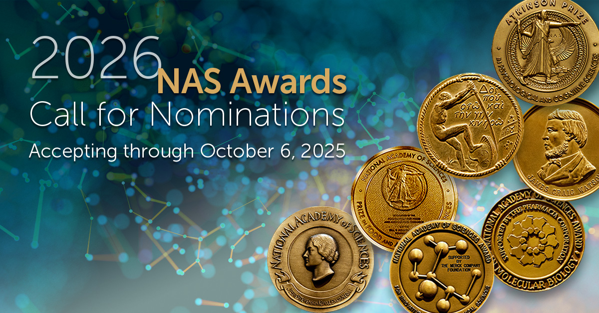 We are now accepting nominations for the 2026 NAS Awards! We will honor scientists who have made pioneering contributions to a wide range of fields, including #mathematics, #neuroscience, #artificialintelligence &amp; more.🏅

Who will you nominate? #NASaward ow.ly/Rnt550Wa9K0
