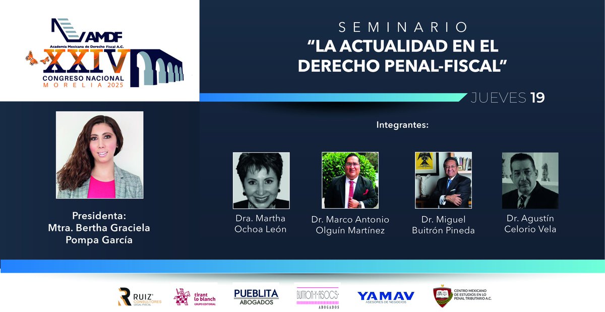 AMDF (@amdf4) on Twitter photo "La actualidad en el Derecho Penal-Fiscal", es el tema del primer seminario del XXIV Congreso Nacional, conformado por la Mtra.<a href="/Grace_Pompa/">Graciela Pompa</a> la Dra. @MarthaOchoaLeon, el Dr. #MarcoAntonioOlguinMartinez, el Mtro. <a href="/miguelbuitronpi/">miguel buitron pined</a> y el Dr. #AgustínCelorioVela
¡Inscríbete ya! "La actualidad en el Derecho Penal-Fiscal", es el tema del primer seminario del XXIV Congreso Nacional, conformado por la Mtra.<a href="/Grace_Pompa/">Graciela Pompa</a> la Dra. @MarthaOchoaLeon, el Dr. #MarcoAntonioOlguinMartinez, el Mtro. <a href="/miguelbuitronpi/">miguel buitron pined</a> y el Dr. #AgustínCelorioVela
¡Inscríbete ya!
