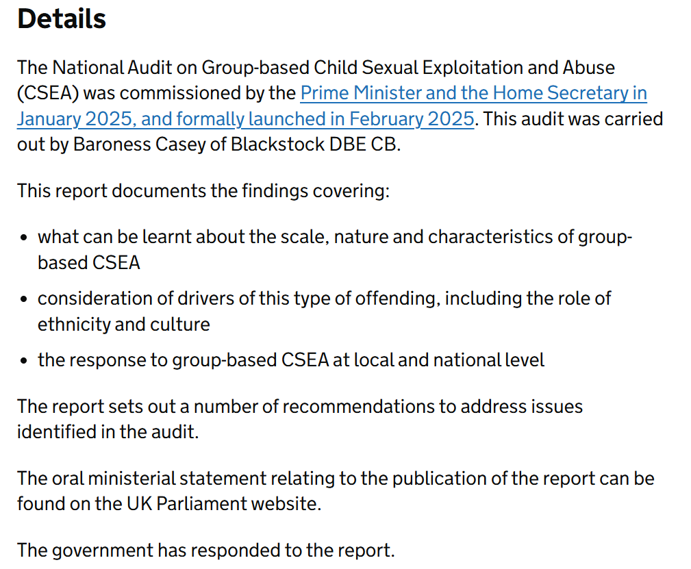 johnlbirch's tweet image. Casey Report on child sexual abuse.
What it looks like when a government does the absolute minimum to respond to a report.
No links to the statement. No links to the government response. They could not make it plainer that they want this to have little publicity as they possible